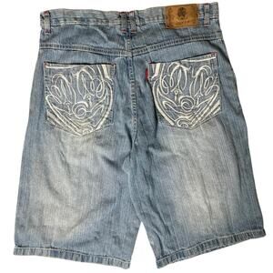 Vtg Y2K Joker Jorts Mens Blue Denim Shorts Baggy Wide Leg Skater 90s Size 38